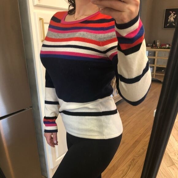Diane von Furstenburg Jolanta Cashmere Sweater Size M Stripe Blue, Red, White... - Picture 2 of 6